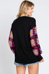 Black Crochet Sleeve Sweater