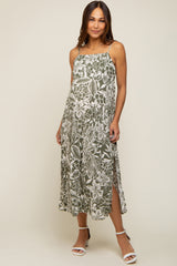 Olive Floral Side Slit Maternity Midi Dress