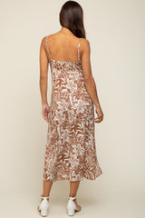 Mocha Floral Side Slit Maternity Midi Dress