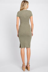 Light Olive Ribbed Fitted Dress