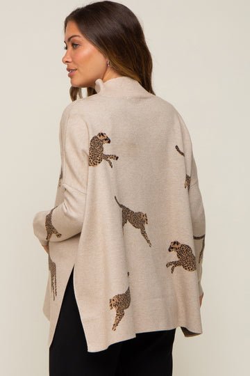 Beige Animal Print Side Slit Maternity Sweater