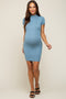 Blue Knit Mock Neck Fitted Maternity Dress