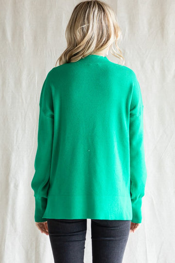 Green Knit Mock Neck Long Sleeve Top