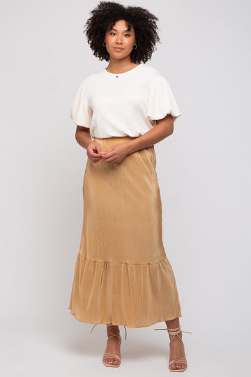 Taupe Plisse Maxi Skirt