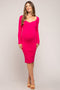 Fuchsia Ribbed Knit Fitted Long Sleeve Maternity Dress