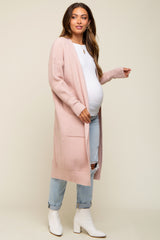 Light Pink Chunky Knit Long Sweater Maternity Cardigan