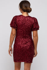 Burgundy Sequin Fitted Maternity Mini Dress