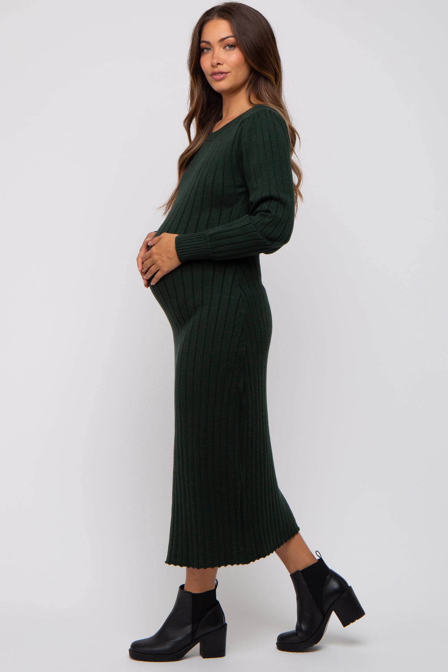 Forest Green Back Tie Maternity Sweater Dress