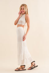 Off White Crochet Top And Skirt Set