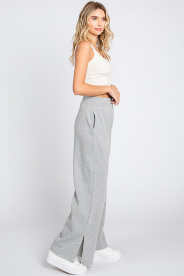 Heather Grey Soft Wide Leg Side Slit Sweatpants