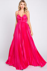 Fuchsia Satin Pleated Cutout Maternity Gown