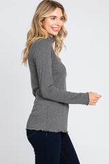 Charcoal Ribbed Long Sleeve Turtle Neck Top