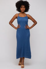 Navy Open Knit Crochet Midi Dress