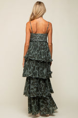 Olive Animal Print Flounce Tier Maternity Maxi Dress
