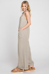 Pale Olive Wide Leg Roll-Up Jumpsuit