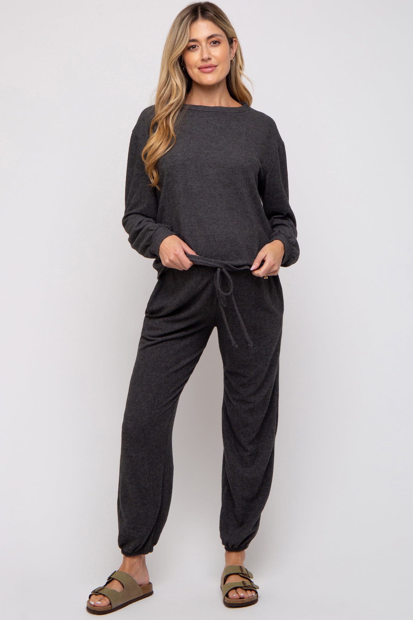 Charcoal Soft Knit Brushed Long Sleeve Maternity Lounge Set