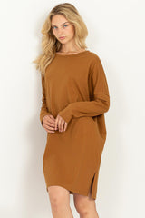 Brown Long Sleeve Shirt Dress