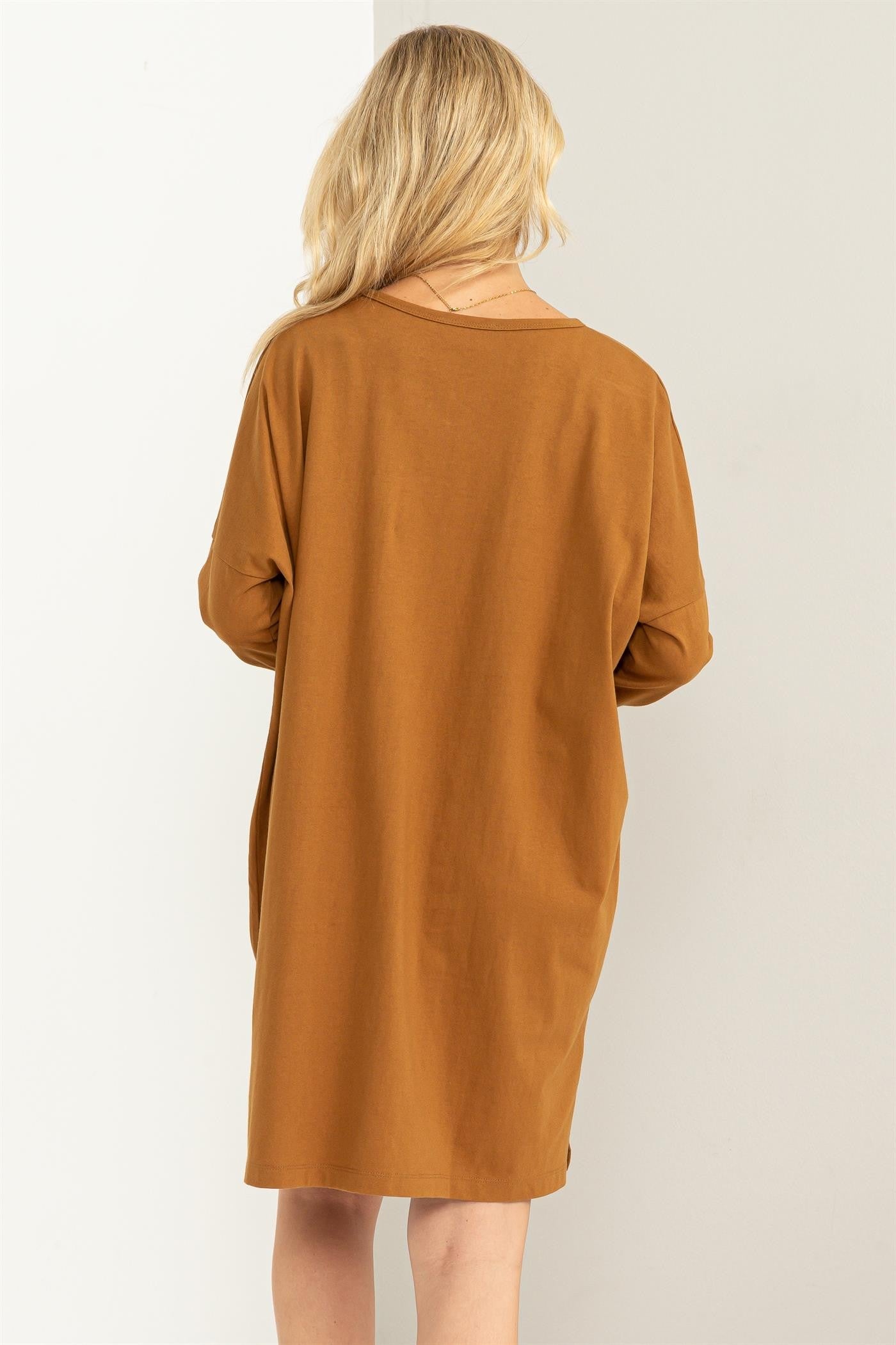 Brown Long Sleeve Shirt Dress