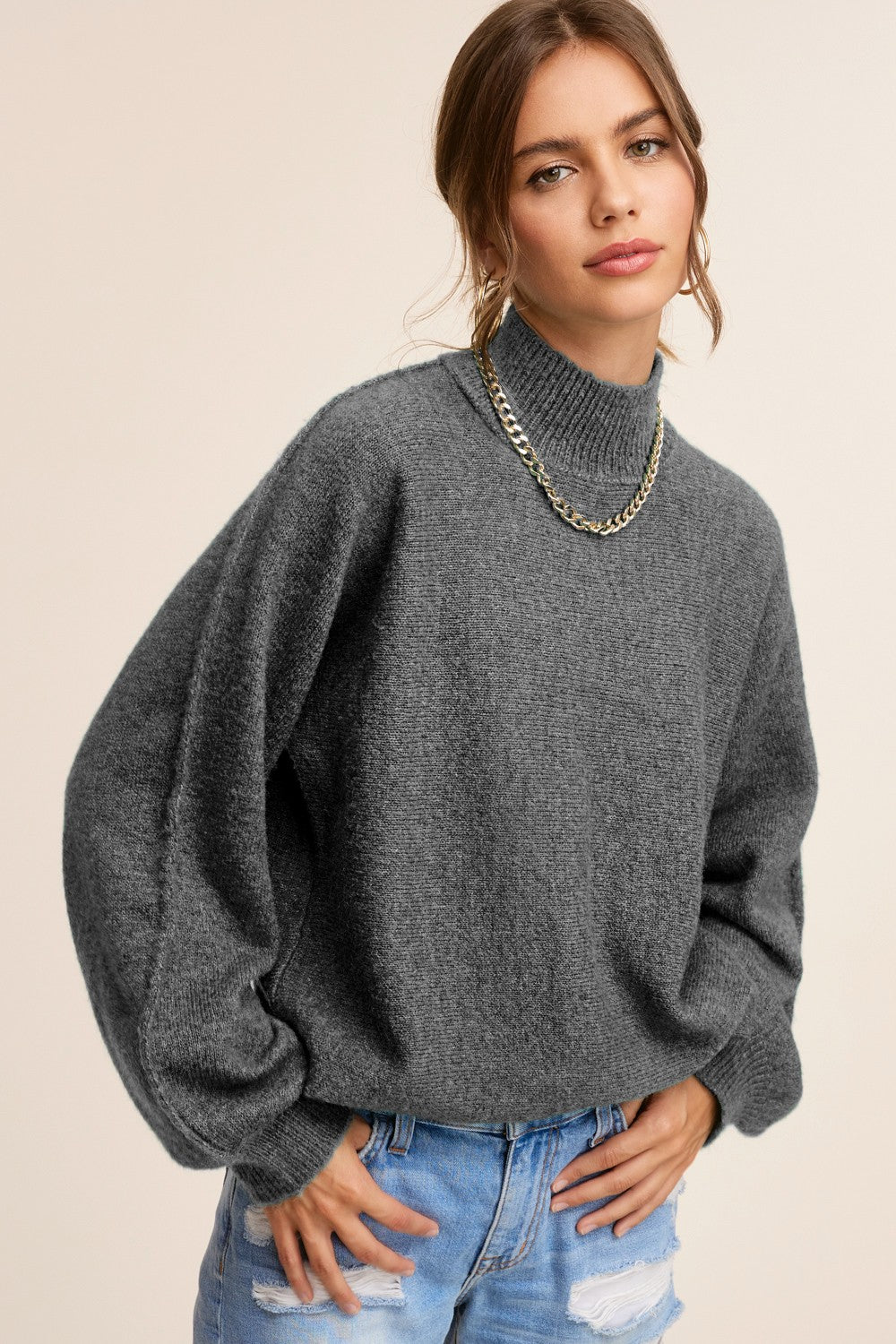 Charcoal Mock Neck Maternity Sweater