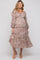 Mauve Floral Chiffon Sweetheart Neck Ruffle Tiered Maternity Midi Dress