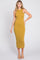 Mustard Ribbed Fitted Midi Dress