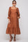 Rust Metallic Jacquard Floral Maternity Midi Dress