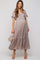 Taupe Satin Smocked Maternity Midi Dress
