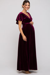 Burgundy Velvet Maternity Maxi Dress