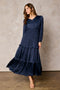 Navy Ruffle Detail Satin Dress