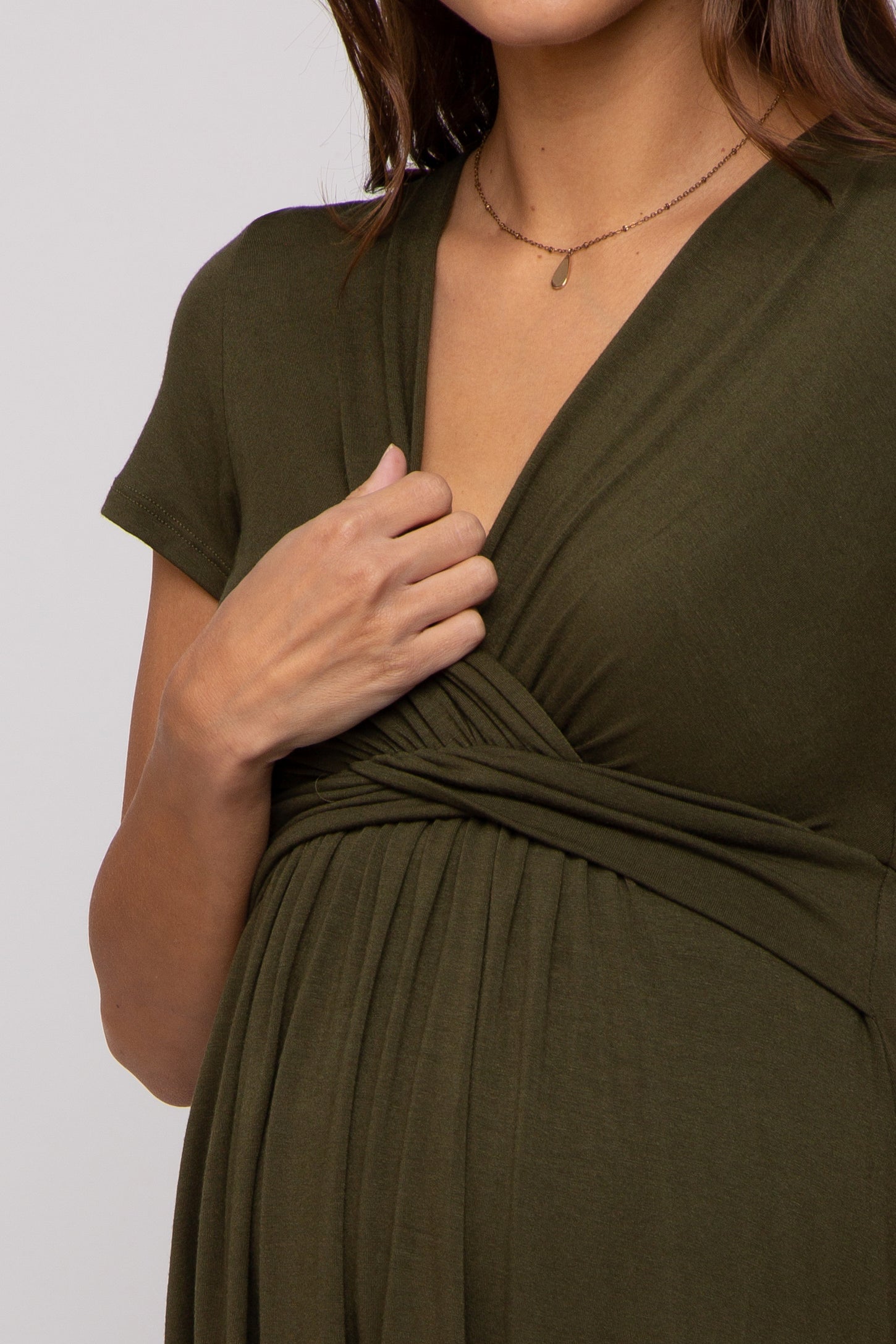 PinkBlush Olive Draped Front Maternity Nursing Top