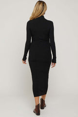 Black Mock Neck Long Sleeve Maternity Midi Dress