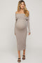 Taupe Rib Knit Off Shoulder Maternity Maxi Dress