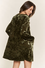 Olive V Neck Long Sleeve Velvet Dress