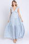 Light Blue Floral Deep V-Neck Tiered Maxi Dress
