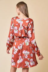 Rust Smocked Waist Shirred Dress