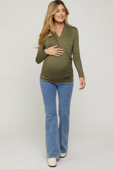 Olive Long Sleeve Wrap Maternity Nursing Top