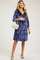 Navy Velvet Floral Ruched Neck Maternity Dress