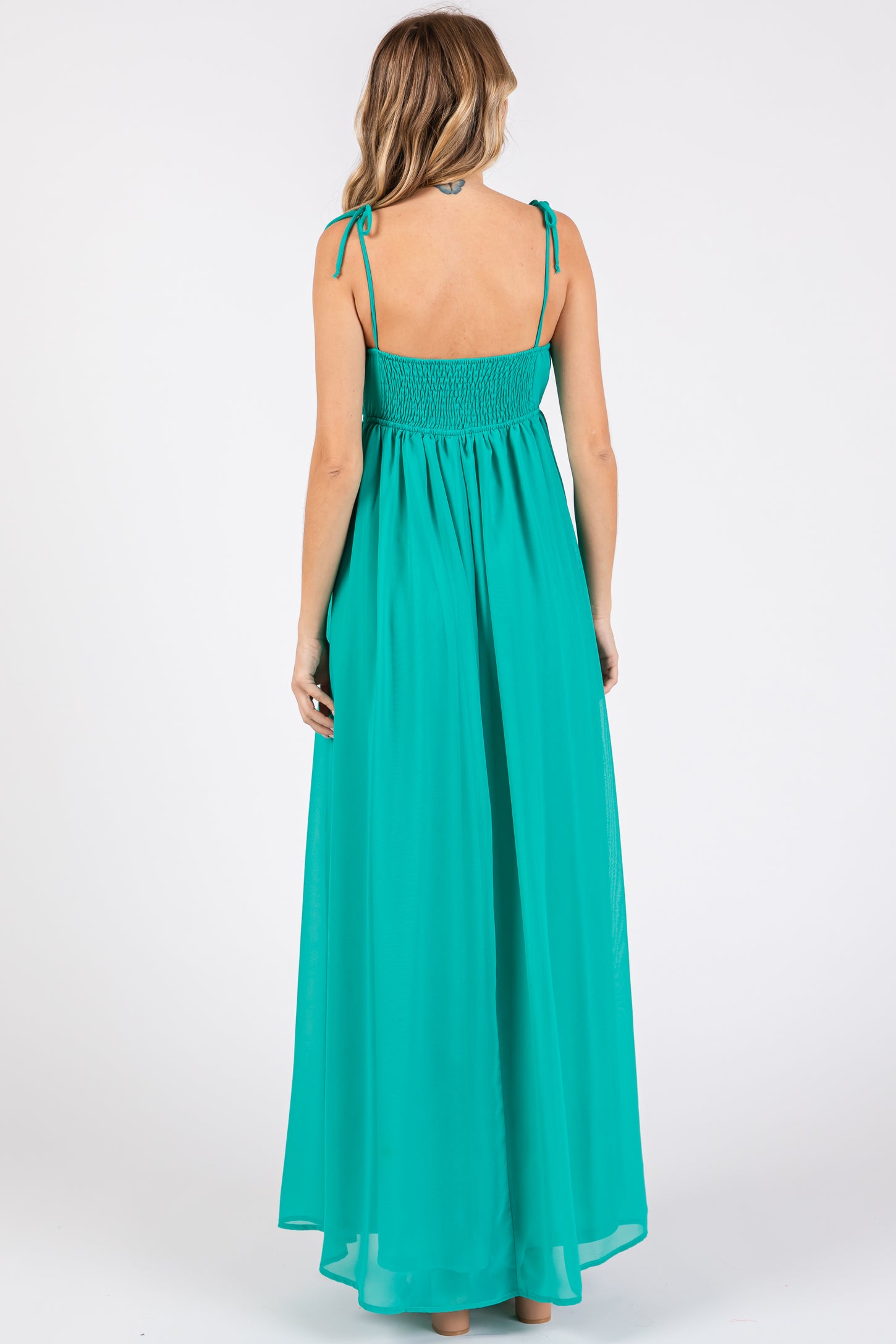 Jade Chiffon Sleeveless Cutout Front Maxi Dress