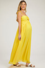 Yellow Chiffon Sleeveless Cutout Front Maternity Maxi Dress