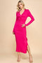 Fuchsia Ruffle Ruched Long Sleeve Maxi Dress