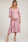 Pink Gauze Square Neck Long Sleeve Maternity Midi Dress