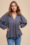 Grey Balloon Sleeve Button Down