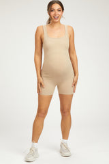 Taupe Ribbed Square Neck Sleeveless Maternity Romper