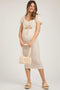 Grey Striped Drawstring Ruched Front Maternity Midi Dress