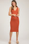 Orange Ribbed Knit Fitted Maternity Dress
