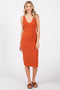 Orange Ribbed Knit Fitted Dress