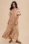 Cream Border Print Button Front Midi Dress