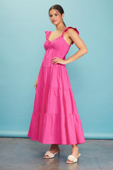 Fuchsia Sleeveless Tiered Maternity Maxi Dress