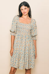Taupe Floral Smocked Dress