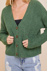Green V-Neck Pocket Cardigan Top